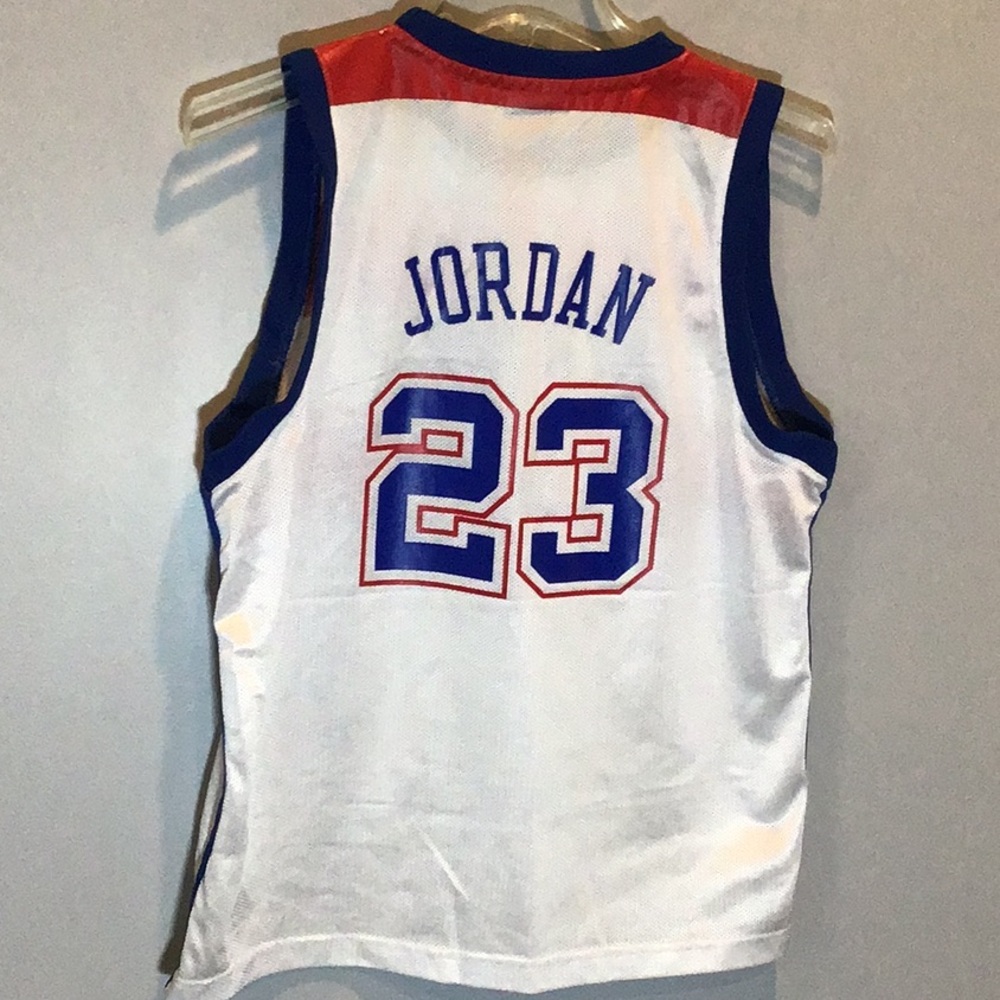 RARE! Reebok White Blue Red Jordan #23 Kids Basketball Jersey